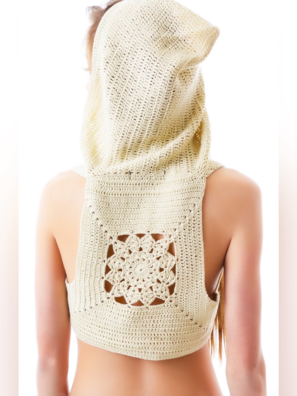 It’s our time Crochet Knit Cream hooded festival crop Top - Picture 5 of 6